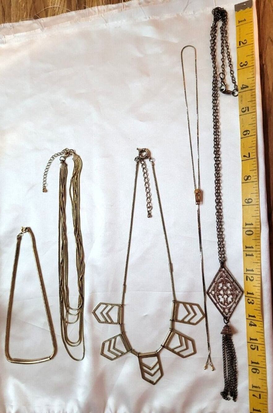 Lot 5 Vtg Retro Goldtone Necklaces Slinky Chain Fringe Open Metal Bib Y2K 90s